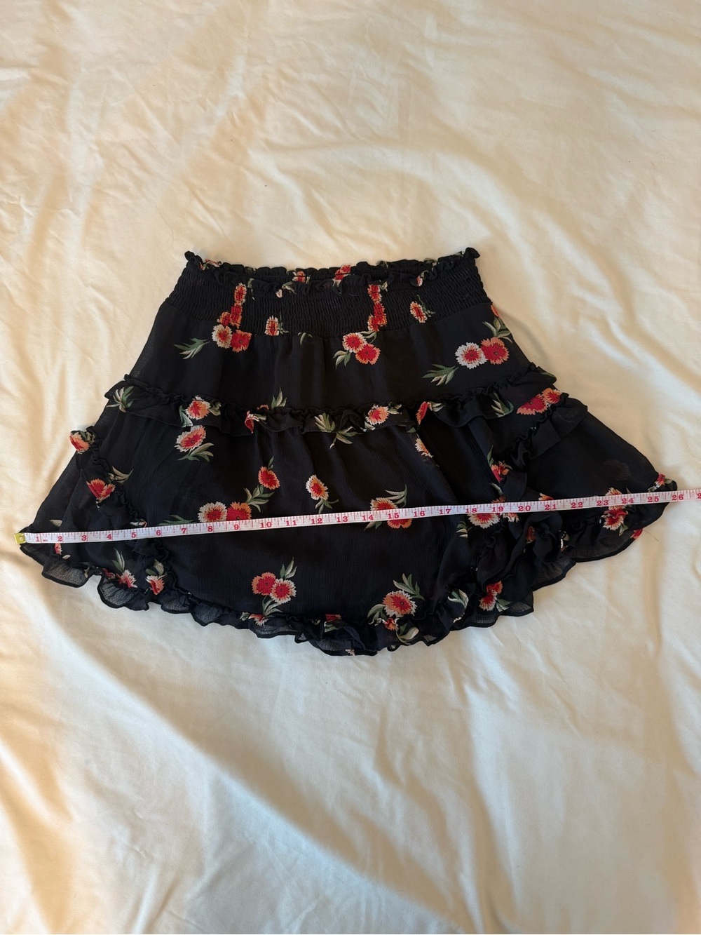 Urban Outfitters Black Mini Skirt with Red Floral Ruffles Women’s Small - Picture 6 of 9